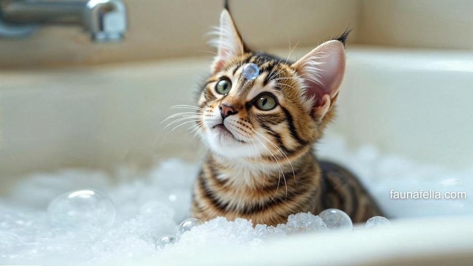 Kucing yang dimandikan. Gigitan kutu kucing bisa dihindari dengan menjaga kebersihan kucing.
