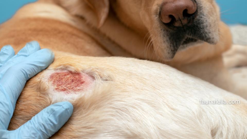 Tenaga medis sedang melakukan pengecekan penyakit kulit anjing jamur